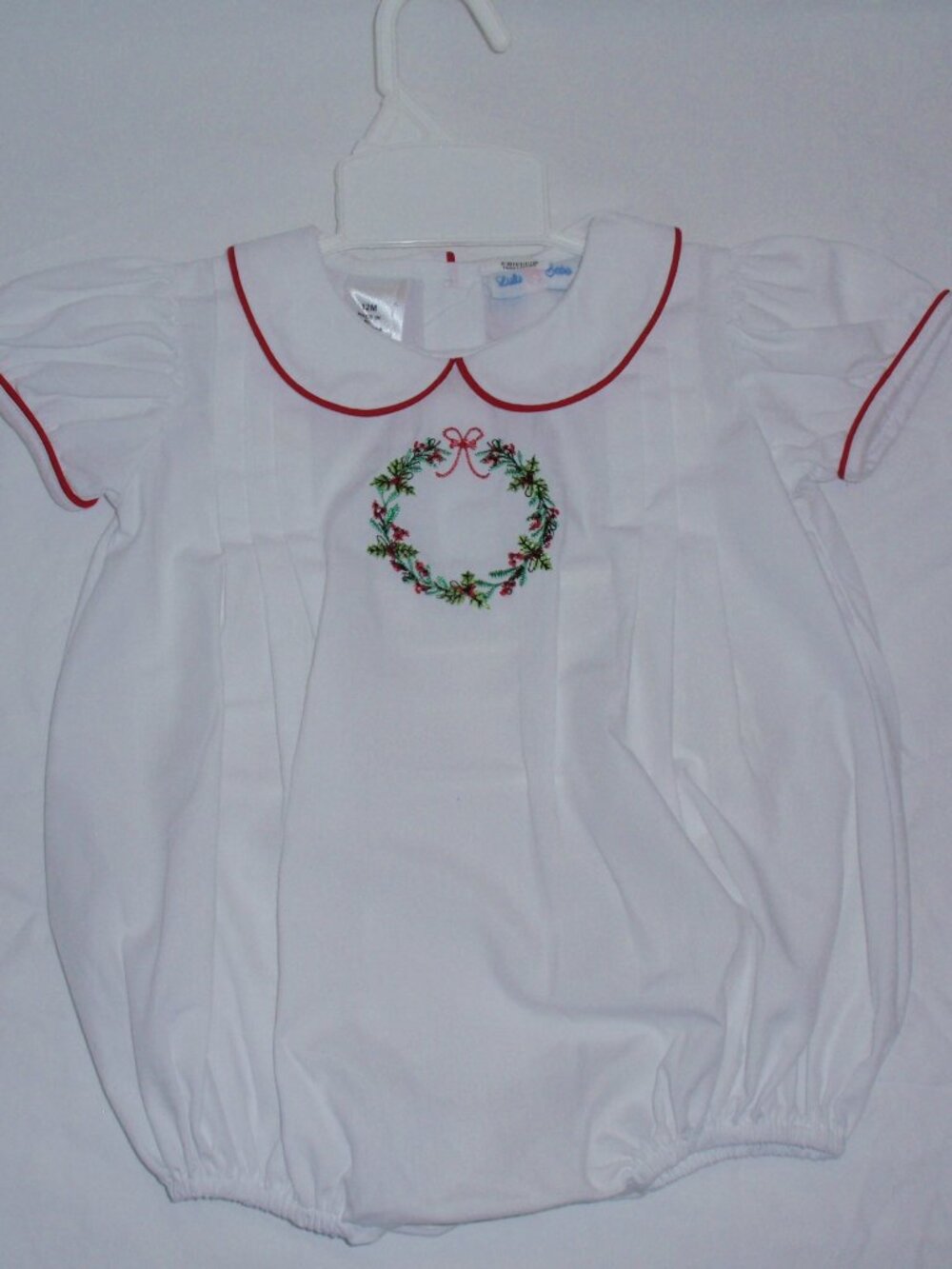 Lulu Bebe Christmas Wreath Theme White Bubble Romper Sz 12m